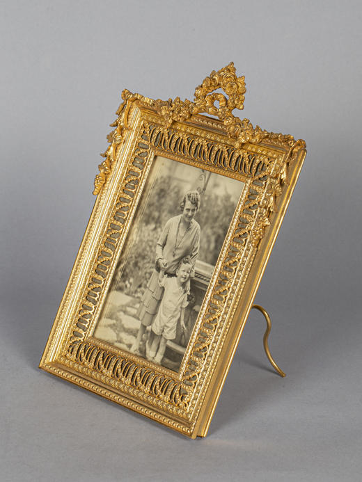 独角鹿西洋古董1890年代法国出品铜鎏金立体花朵装饰相框 商品图1