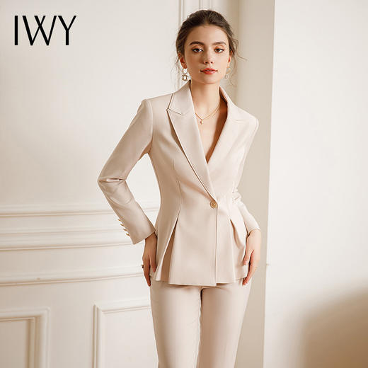 IWY/杏色高端职业西装套装女秋冬款杏色西服艺考正装主持人美容院工作服OL22CP115 商品图2