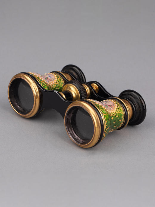 独角鹿西洋古董铜鎏金花叶彩鸟蝶舞翩飞主题手绘珐琅剧院望远镜 商品图3