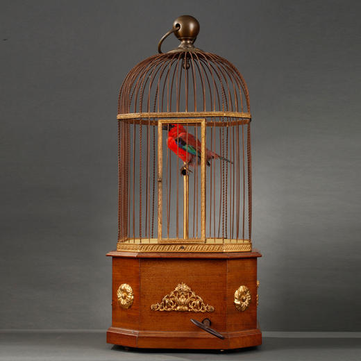 独角鹿西洋古董法国铜鎏金桃花心木鸟笼鸣鸟音乐盒八音盒 商品图4