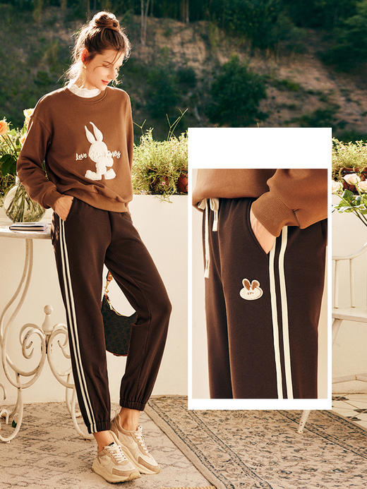 OLrain欧芮儿法式加绒休闲裤女春季2025新款高腰直筒束脚运动卫裤 商品图3