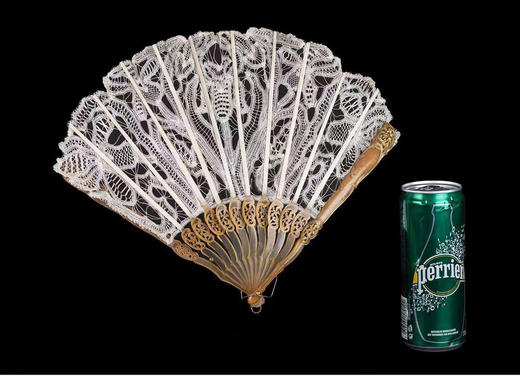 独角鹿西洋古董法国新艺术花卉主题吕克瑟伊蕾丝扇面牛角扇骨折扇 商品图1