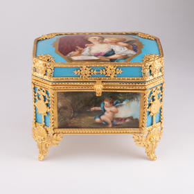 独角鹿西洋古董欧式首饰盒法式珍宝盒老瓷片铜鎏金收纳盒奢华风