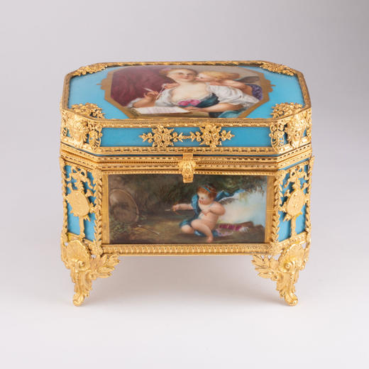 独角鹿西洋古董欧式首饰盒法式珍宝盒老瓷片铜鎏金收纳盒奢华风 商品图0