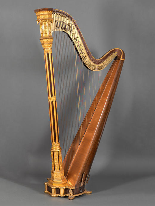 独角鹿西洋古董法国乐器工坊Érard签名哥特风格鎏金47弦枫木竖琴 商品图0