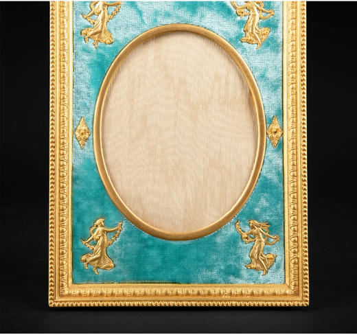 独角鹿西洋古董法国路易十六风格铜鎏金浮雕嵌蓝色天鹅绒方形相框 商品图4