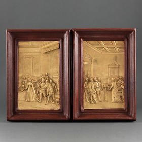 独角鹿西洋古董家居装饰19世纪法国金属镀金皇室主题浮雕挂饰一对