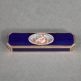 独角鹿西洋古董珍宝盒首饰盒18K金镶天然珍珠彩色珐琅手绘细密画