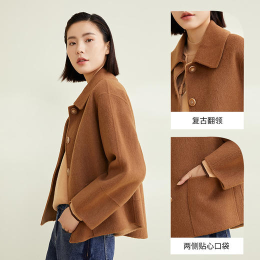 玳莎双面呢短外套女22冬季新款简约气质显瘦翻领毛呢大衣小个子  CD37302 商品图2