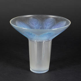 独角鹿西洋古董新艺术时期莱俪签名VIOLETTES-紫罗兰水晶花瓶摆件