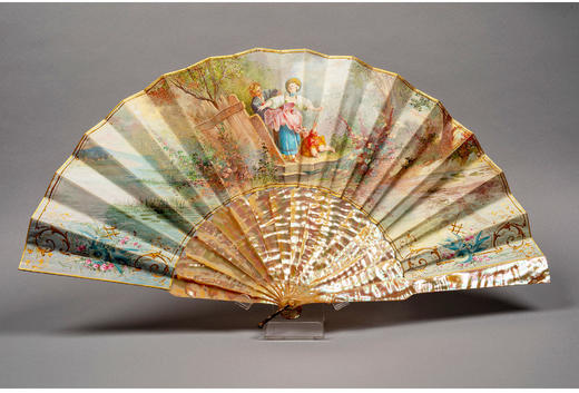 独角鹿西洋古董欧洲画师签名洛可可风格手绘纸面扇面母贝扇骨折扇 商品图3