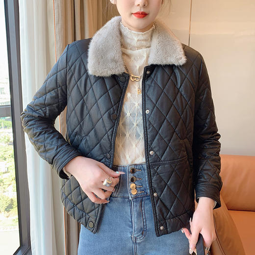 冬季新款，时尚休闲仿水貂毛毛领绗缝格子加绒加厚皮 HR-YYG82766 商品图3