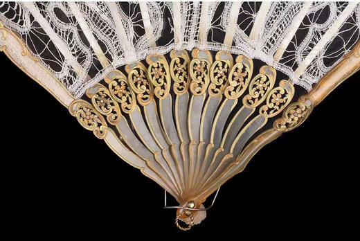 独角鹿西洋古董法国新艺术花卉主题吕克瑟伊蕾丝扇面牛角扇骨折扇 商品图2