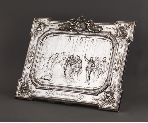 独角鹿西洋古董莎士比亚喜剧威尼斯商人无事生非主题浮雕镀银盾牌 商品图2