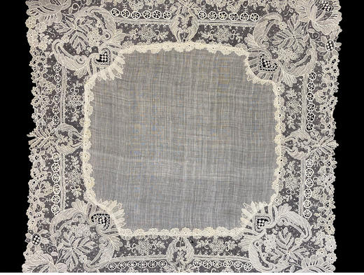 独角鹿西洋古董19世纪末欧洲出品芙蓉盛放主题手工蕾丝方巾手帕 商品图1