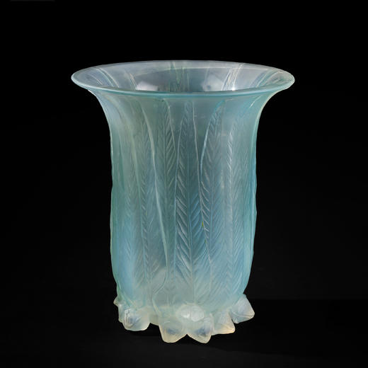 独角鹿西洋古董法国LALIQUE莱俪Eucalyptus桉树叶款水晶花瓶摆件 商品图0