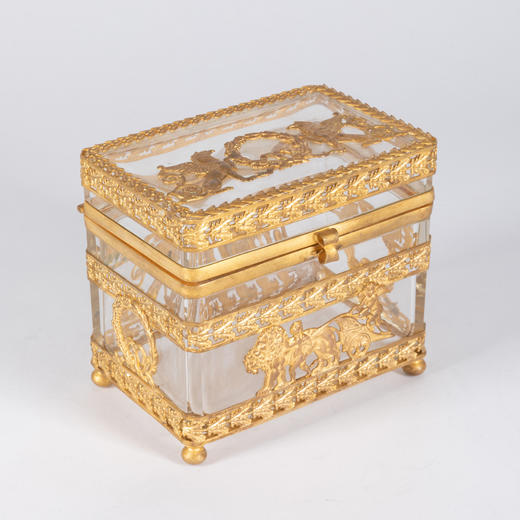 独角鹿西洋古董法国拿破仑三世时期出品铜鎏金镶嵌透明水晶珍宝盒 商品图1