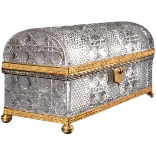 独角鹿西洋古董法国贝壳花卉精雕铜鎏金切割水晶盒首饰盒珍宝盒 商品图4