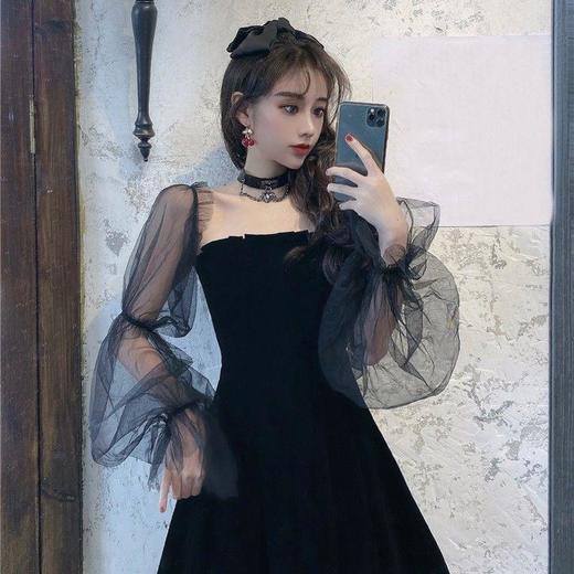 春季新款性感夜店风一字领连衣裙子短款小个子高腰黑色a字短裙子 商品图3