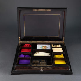 独角鹿西洋古董法国拿破仑三世时期出品紫檀木细木镶嵌银丝游戏盒