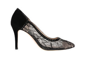 sheme  女士蕾丝水晶高跟鞋  黑色