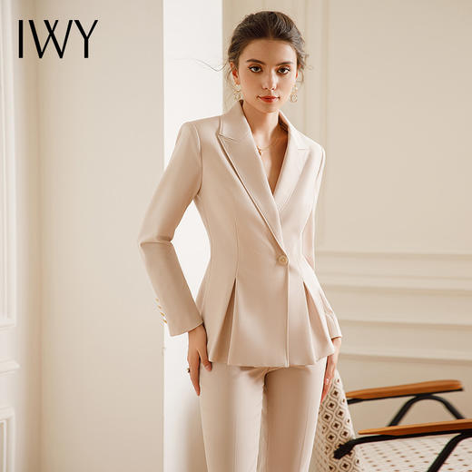 IWY/杏色高端职业西装套装女秋冬款杏色西服艺考正装主持人美容院工作服OL22CP115 商品图4