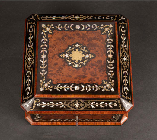 独角鹿西洋古董法贝装饰细木镶嵌带锁方形珠宝盒珍宝盒首饰盒 商品图3