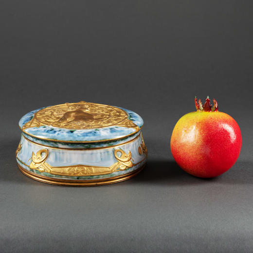 独角鹿西洋古董法国新艺术时期出品蓝色铜鎏金镶嵌瓷器珍宝盒 商品图1