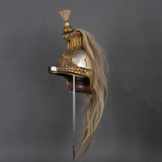 独角鹿西洋古董法兰西第二帝国近卫队铜镀银浮雕羽饰军士头盔 商品图0