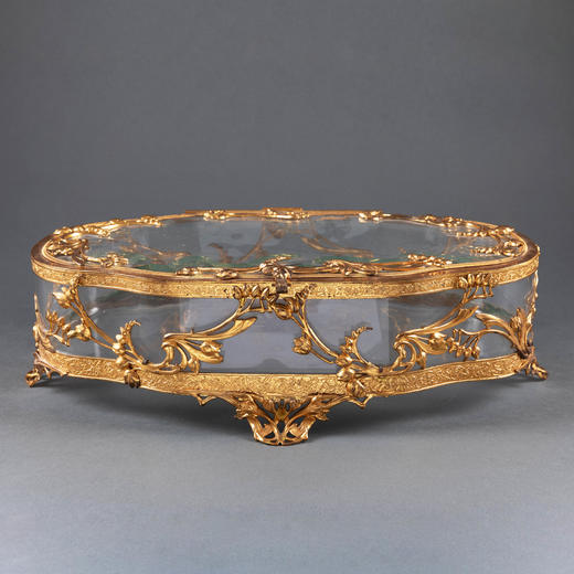 独角鹿西洋古董19世纪法国出品铜鎏金雕花镶嵌水晶首饰盒珍宝盒 商品图0