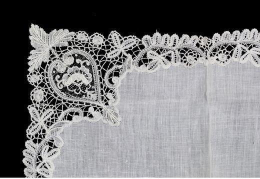 独角鹿西洋古董19世纪末比利时牡丹主题针绣蕾丝花边工艺蕾丝方巾 商品图1