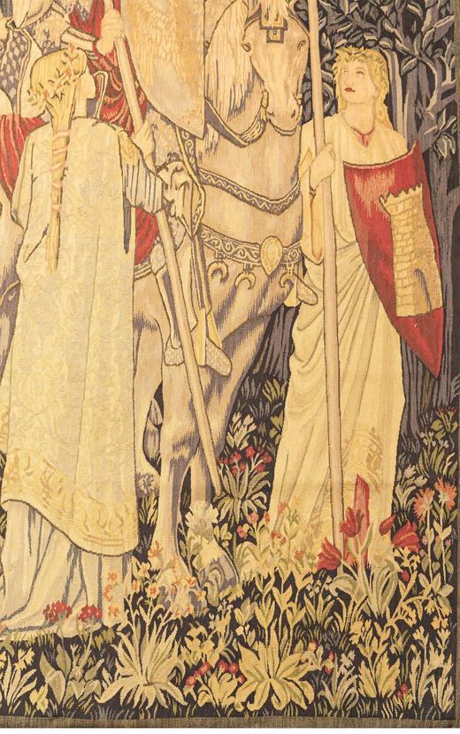 独角鹿西洋古董20世纪法国奥布松织造工坊寻求圣杯羊毛丝绸挂毯 商品图2