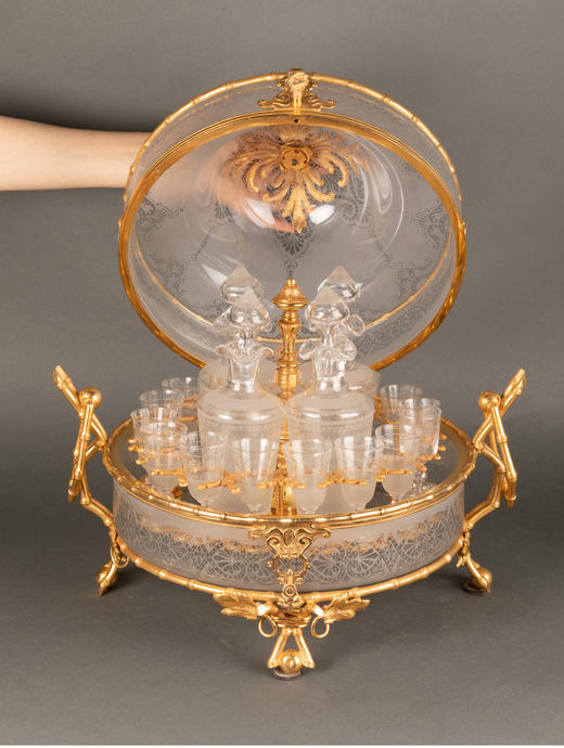 独角鹿西洋古董巴卡拉路易十六风东方竹节铜鎏金饰手工水晶烈酒箱 商品图3