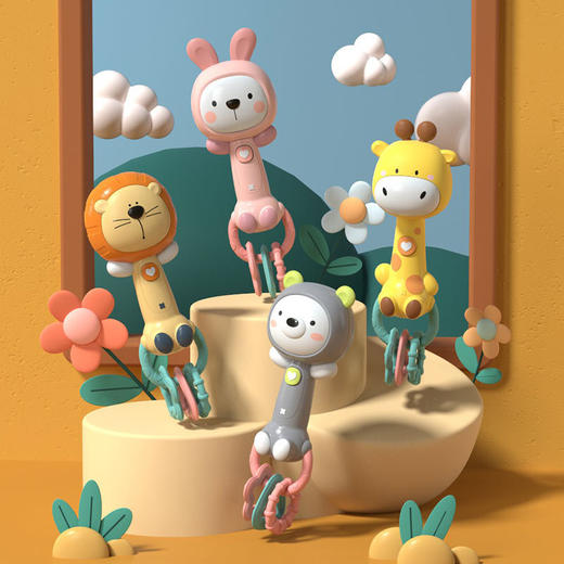 【动物声光摇铃 多种玩法更丰富！】婴儿玩具音乐手摇铃可咬3-6个月婴幼儿安抚哄娃宝宝0-1岁手抓玩具 商品图1