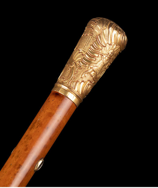 独角鹿西洋古董古典人物鎏金浮雕纹饰杖柄马六甲藤条杖身古董手杖 商品图3