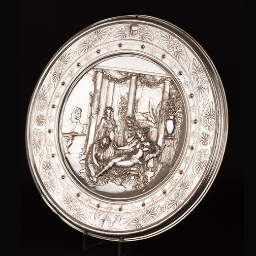 独角鹿西洋古董维多利亚时期英国Elkington工坊圆形镀银盾牌 商品图1