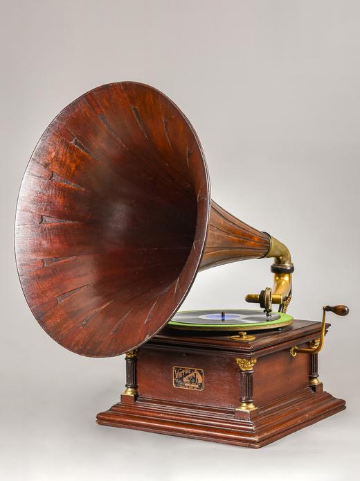 独角鹿西洋古董VICTOR胜利小狗牌木质镀金喇叭形圆筒式手摇留声机 商品图0