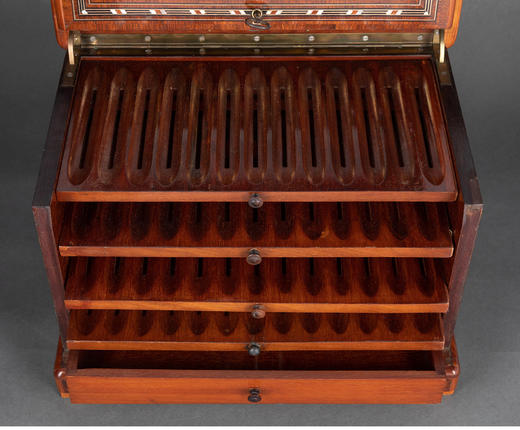 独角鹿西洋古董拿破仑三世时细木镶嵌母贝铜玻璃外壳多层雪茄柜盒 商品图3