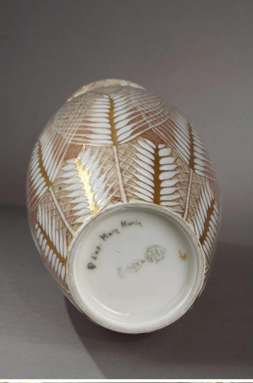 独角鹿西洋古董赛弗尔瓷器法国出品画师Pihan手绘麦穗花纹瓷瓶 商品图3