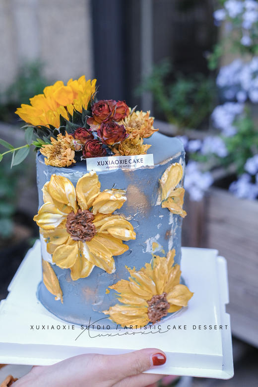 向日葵油画蛋糕｜油画风刮刀花 +鲜花蛋糕 商品图2