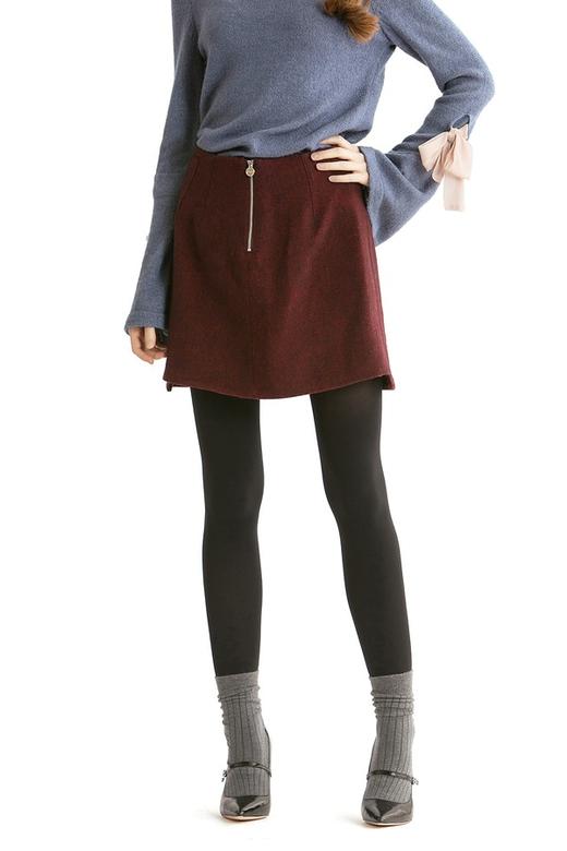 LILY 酒红色羊呢短裙 357 商品图2