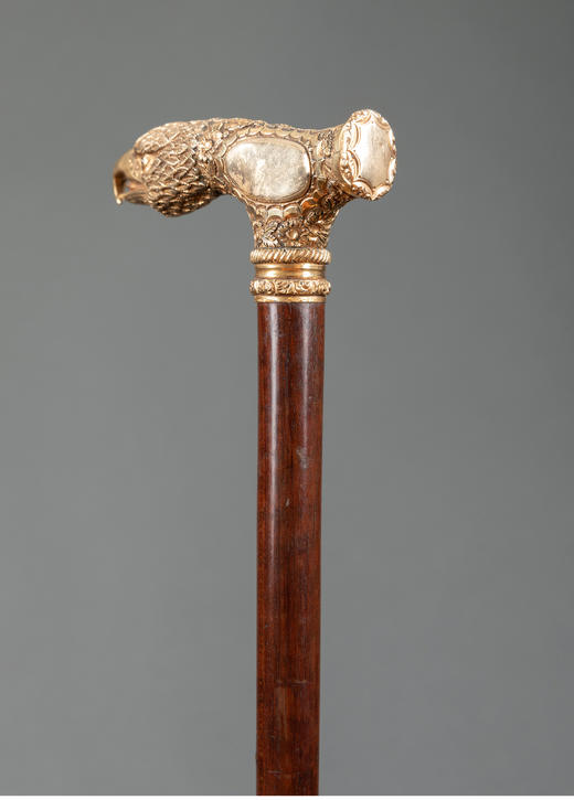 独角鹿西洋古董法国黄金鹰首雕刻卷草纹浮雕杖柄铃兰木杖身手杖 商品图4