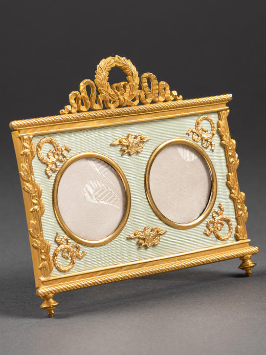 独角鹿西洋古董法国帝政风格雄鹰与花环铜鎏金绒面方形双人相框 商品图1