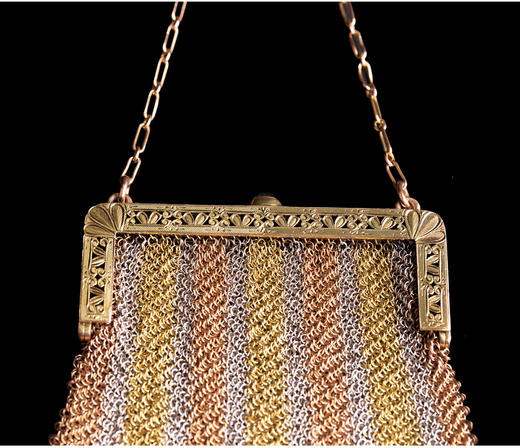 独角鹿西洋古董美国14K黄金锁子甲编织藏化妆盒女士手拿包晚宴包 商品图3