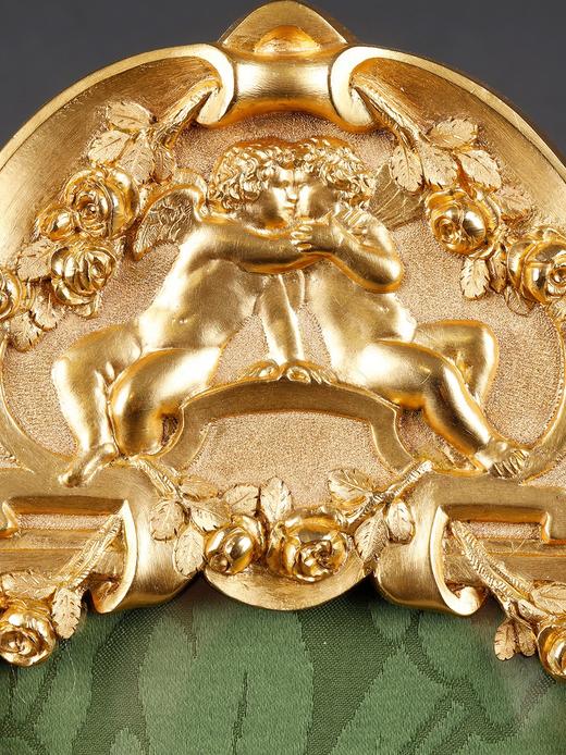 独角鹿西洋古董摆件法国新艺术时期铜鎏金修饰天使与自然方形相框 商品图3