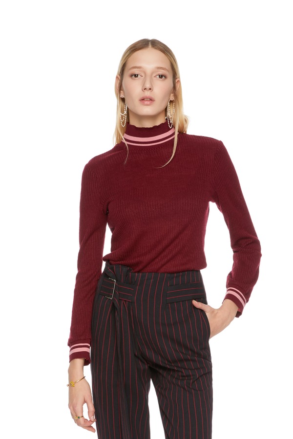 SUMMER & SAGE 拼色高领毛衣 5069