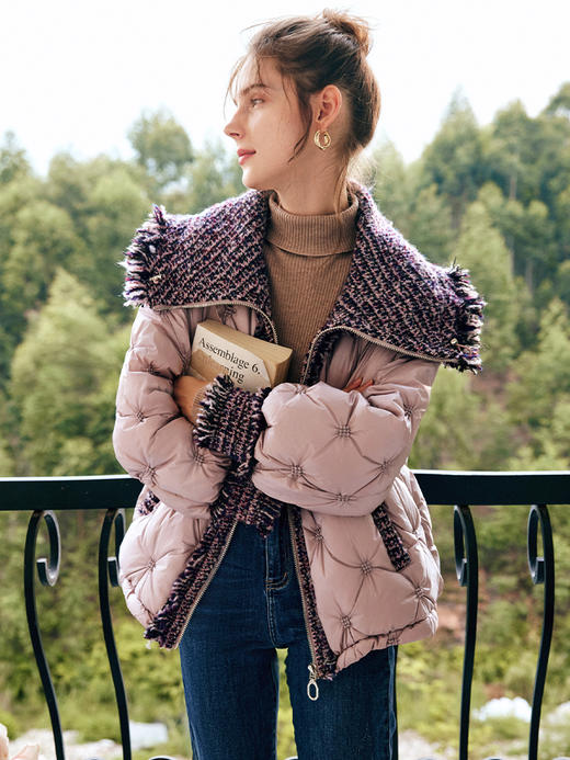 OLrain欧芮儿法式香芋紫短款羽绒服女冬季2022新款小香风翻领外套 商品图3