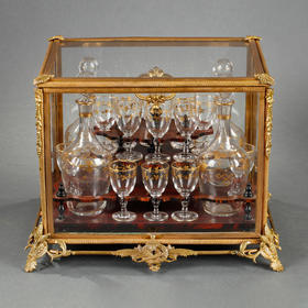 独角鹿西洋古董法国路易十六风铜鎏金镶嵌描金水晶烈酒箱套装酒具