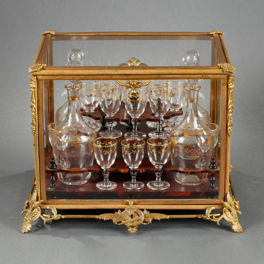 独角鹿西洋古董法国路易十六风铜鎏金镶嵌描金水晶烈酒箱套装酒具 商品图0