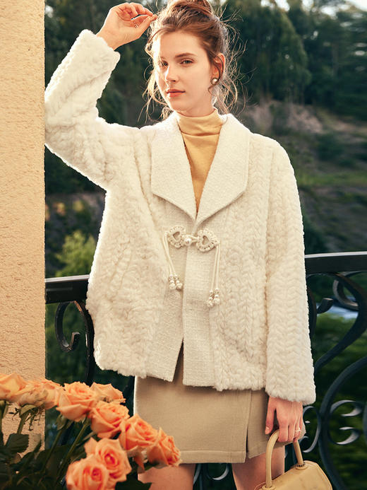 OLrain欧芮儿法式小香风毛呢外套女春2025新款名媛加厚毛绒皮草 商品图3